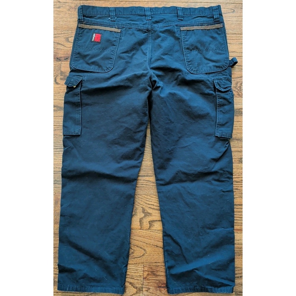 Wrangler Riggs Workwear Pants Blue 44x30 Canvas Ripstop Ranger Cargo Hammer Loop - Picture 4 of 8